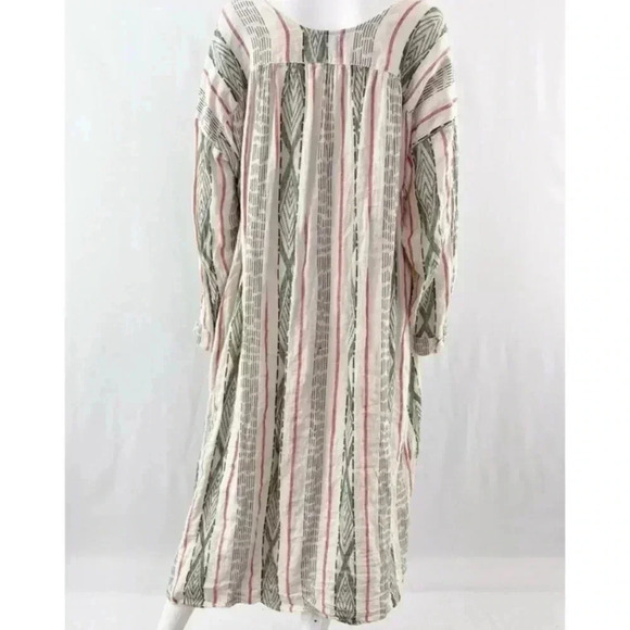 CP Shades Alexis Dobby Striped Long Sleeve Kaftan Dress 100% Linen Size M - Picture 3 of 5